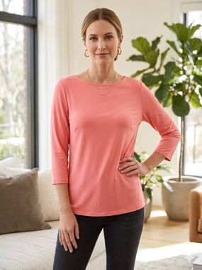 J Jill Wearever Collection pink crewneck top tunic 3/4 sleeves 1X